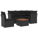 6 Piece Garden Sofa Set with Cushions Black Poly Rattan - Front View