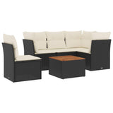 6 Piece Garden Sofa Set with Cushions Black Poly Rattan - Front View