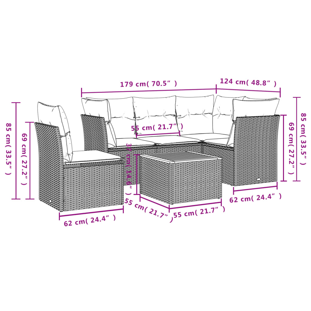 6 Piece Garden Sofa Set with Cushions Beige Poly Rattan