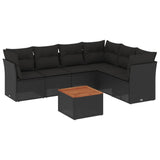 7 Piece Garden Sofa Set with Cushions Black Poly Rattan - Front View
