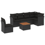 7 Piece Garden Sofa Set with Cushions Black Poly Rattan - Front View