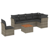 7 Piece Garden Sofa Set with Cushions Grey Poly Rattan - Front View