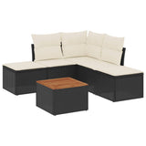 6 Piece Garden Sofa Set with Cushions Black Poly Rattan - Front View