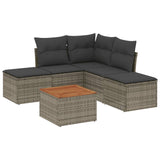 6 Piece Garden Sofa Set with Cushions Grey Poly Rattan - Front View