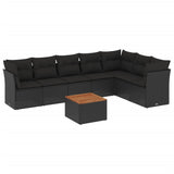 8 Piece Garden Sofa Set with Cushions Black Poly Rattan - Front View