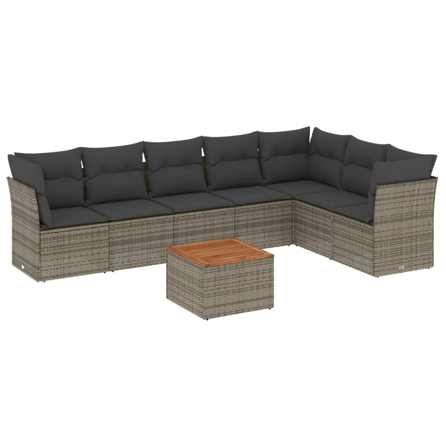 8 Piece Garden Sofa Set with Cushions Grey Poly Rattan