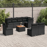 9 Piece Garden Sofa Set with Cushions Black Poly Rattan