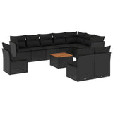 11 Piece Garden Sofa Set with Cushions Black Poly Rattan - Front View