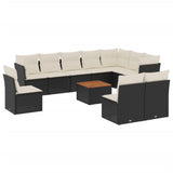 11 Piece Garden Sofa Set with Cushions Black Poly Rattan - Front View
