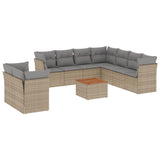 10 Piece Garden Sofa Set with Cushions Beige Poly Rattan - Front View