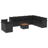 11 Piece Garden Sofa Set with Cushions Black Poly Rattan - Front View