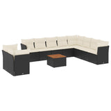 11 Piece Garden Sofa Set with Cushions Black Poly Rattan - Front View