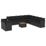12 Piece Garden Sofa Set with Cushions Black Poly Rattan - Front View