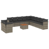 12 Piece Garden Sofa Set with Cushions Grey Poly Rattan - Front View