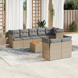 9 Piece Garden Sofa Set with Cushions Beige Poly Rattan