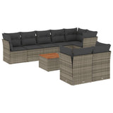 9 Piece Garden Sofa Set with Cushions Grey Poly Rattan - Front View