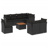 9 Piece Garden Sofa Set with Cushions Black Poly Rattan - Front View