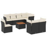 9 Piece Garden Sofa Set with Cushions Black Poly Rattan - Front View