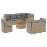 9 Piece Garden Sofa Set with Cushions Beige Poly Rattan - Front View