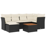 7 Piece Garden Sofa Set with Cushions Black Poly Rattan