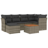 7 Piece Garden Sofa Set with Cushions Grey Poly Rattan - Front View