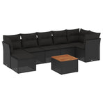8 Piece Garden Sofa Set with Cushions Black Poly Rattan