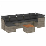8 Piece Garden Sofa Set with Cushions Grey Poly Rattan - Front View