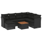 8 Piece Garden Sofa Set with Cushions Black Poly Rattan - Front View