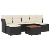 7 Piece Garden Sofa Set with Cushions Black Poly Rattan - Front View