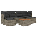 7 Piece Garden Sofa Set with Cushions Grey Poly Rattan - Front View