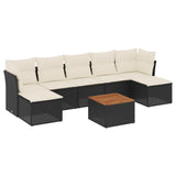 8 Piece Garden Sofa Set with Cushions Black Poly Rattan - Front View