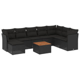 9 Piece Garden Sofa Set with Cushions Black Poly Rattan - Front View