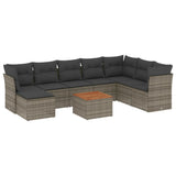9 Piece Garden Sofa Set with Cushions Grey Poly Rattan - Front View