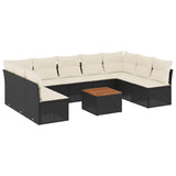 10 Piece Garden Sofa Set with Cushions Black Poly Rattan - Front View