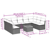 10 Piece Garden Sofa Set with Cushions Grey Poly Rattan - Side View