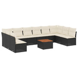 11 Piece Garden Sofa Set with Cushions Black Poly Rattan - Front View