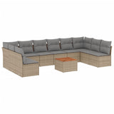 11 Piece Garden Sofa Set with Cushions Beige Poly Rattan - Front View