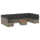 11 Piece Garden Sofa Set with Cushions Grey Poly Rattan - Front View