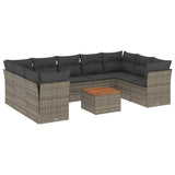 10 Piece Garden Sofa Set with Cushions Grey Poly Rattan - Front View