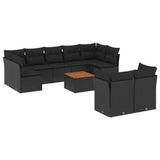 10 Piece Garden Sofa Set with Cushions Black Poly Rattan - Front View