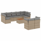 10 Piece Garden Sofa Set with Cushions Beige Poly Rattan - Front View