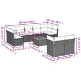 10 Piece Garden Sofa Set with Cushions Grey Poly Rattan - Side View