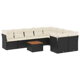 10 Piece Garden Sofa Set with Cushions Black Poly Rattan - Front View