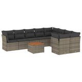 10 Piece Garden Sofa Set with Cushions Grey Poly Rattan - Front View