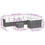 10 Piece Garden Sofa Set with Cushions Grey Poly Rattan - Side View