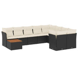 10 Piece Garden Sofa Set with Cushions Black Poly Rattan - Front View