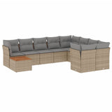 10 Piece Garden Sofa Set with Cushions Beige Poly Rattan