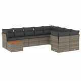 10 Piece Garden Sofa Set with Cushions Grey Poly Rattan - Front View