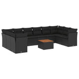 11 Piece Garden Sofa Set with Cushions Black Poly Rattan - Front View