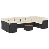 11 Piece Garden Sofa Set with Cushions Black Poly Rattan - Front View